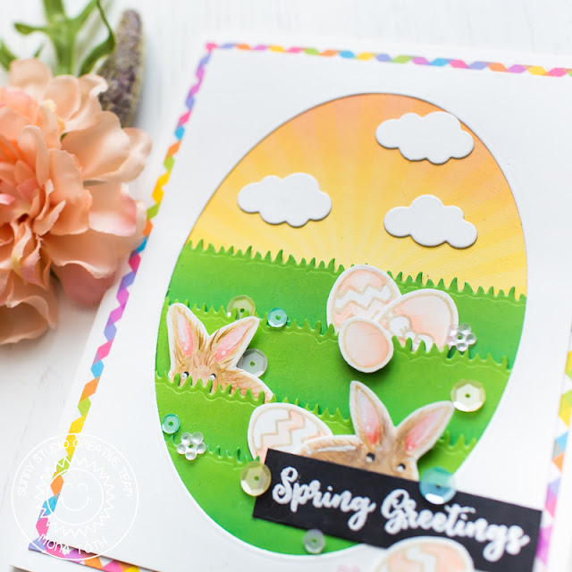 Sunny Studio Stamps: Spring Greetings Stitched Ovals Spring Themed Card by Mona Toth