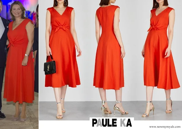 Princess Stephanie wore PAULE KA Coral bow-embellished midi dress