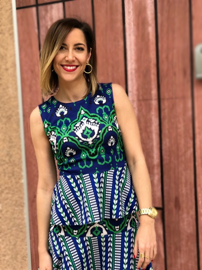 Fitness And Chicness-Vestido estamapado azul y verde-Vestido y Tacon-2