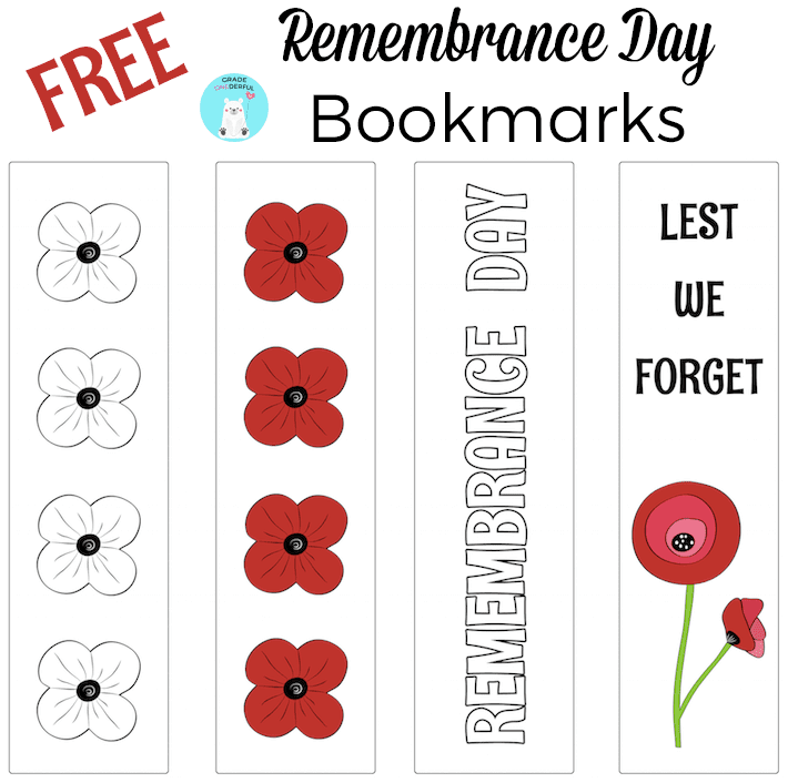 remembrance day bookmark freebies grade onederful