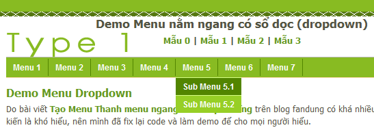 [Update] Tạo Menu Thanh menu ngang có sổ dọc xuống