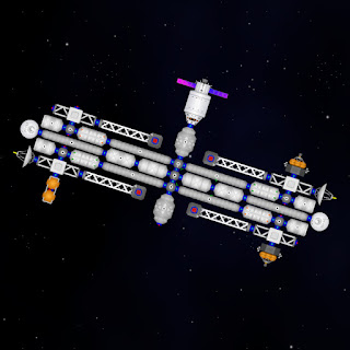 Hawkes Bio-Systems station with an Orion-E docked to one of the airlocks