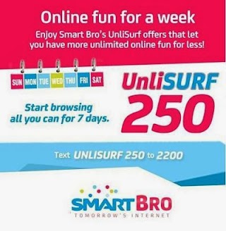 Smart Bro 1 Week Unlimited Internet Surfing UNLISURF 250 Promo Smart Bro 1 Week Unlimited Internet Surfing UNLISURF 250 Promo