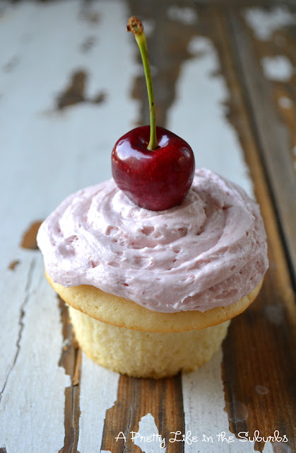 Vanilla Cupcakes with Cherry Butter Cream Icing