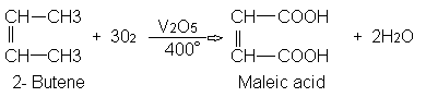 Maleic acid prepared commercially by catalytic oxidation of 2-butene