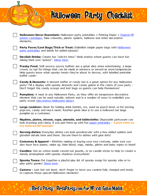 FREE Printable Halloween Party Checklist  - BirdsParty.com