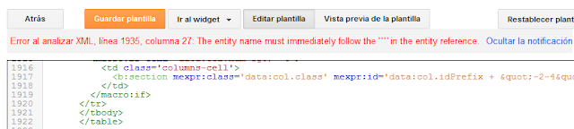 ¿Solución error de análisis en el XML de la plantilla de Blogger? Error al analizar XML ( " )