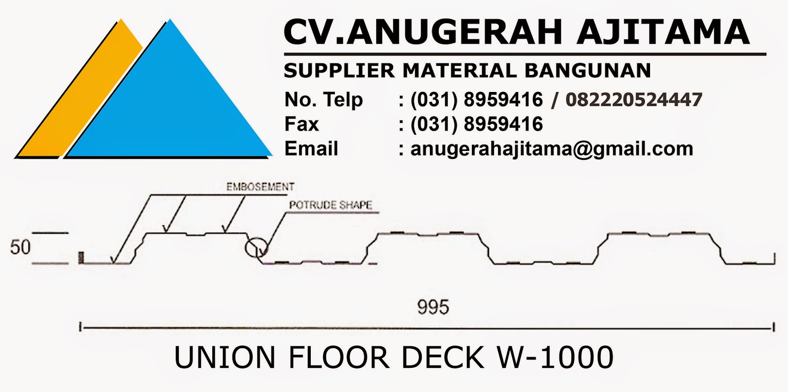 JUAL UNION FLOOR DECK W1000 STRUCTURAL DECKING CV. ANUGERAH AJITAMA