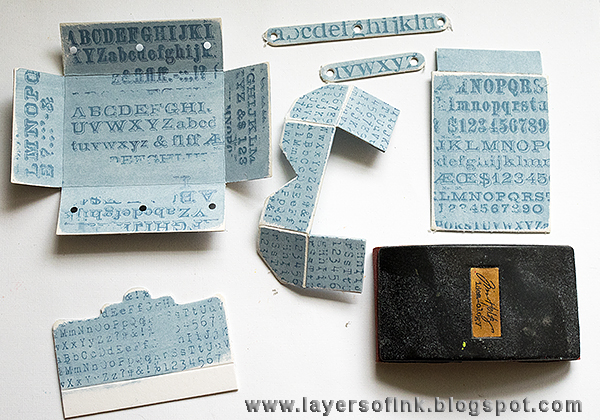 Layers of ink - Alphabet Sewing Box Tutorial by Anna-Karin, with Sizzix dies by Eileen Hull and Tim holtz stamps