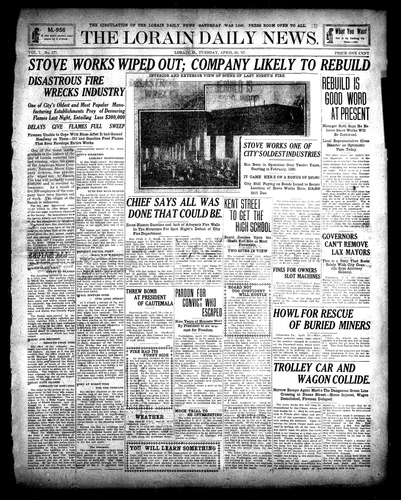 bradys lorain county nostalgia stove works fire april 1907 american stove works