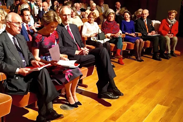 Queen Mathilde attend last semi finals of Queen Elisabeth Piano Music Competition 2016. Queen Mathilde wore Haus Covdeyre Dress