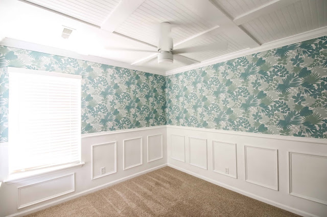 DIY coffered ceiling with beadboard