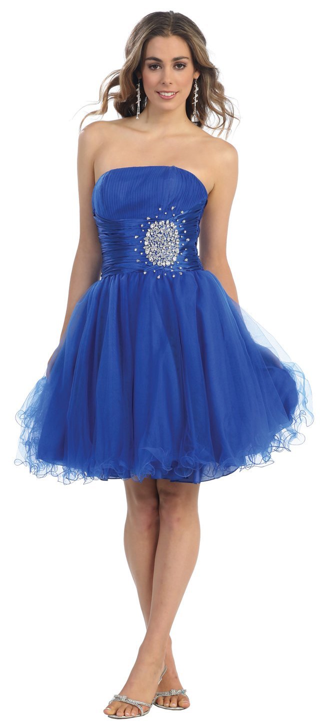 Royal blue short prom dress graduation junior plus size strapless 2013