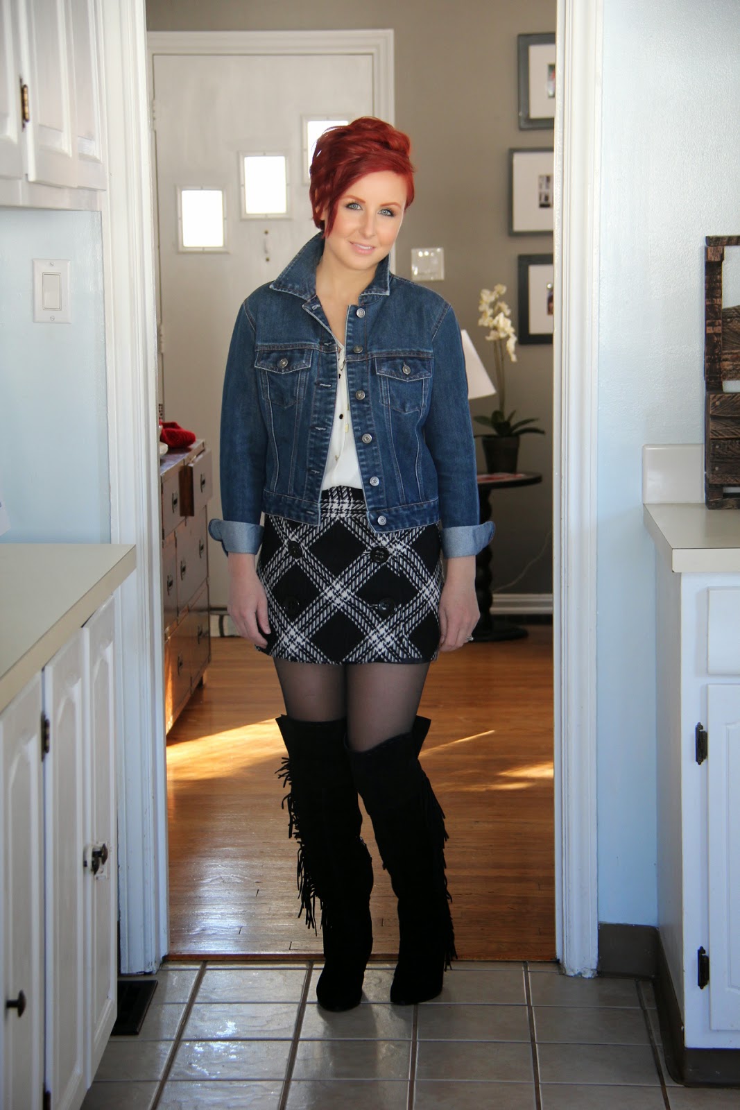 Thrift and Shout: Cute Outfit of the Day: Plaid Mini with Western Flair