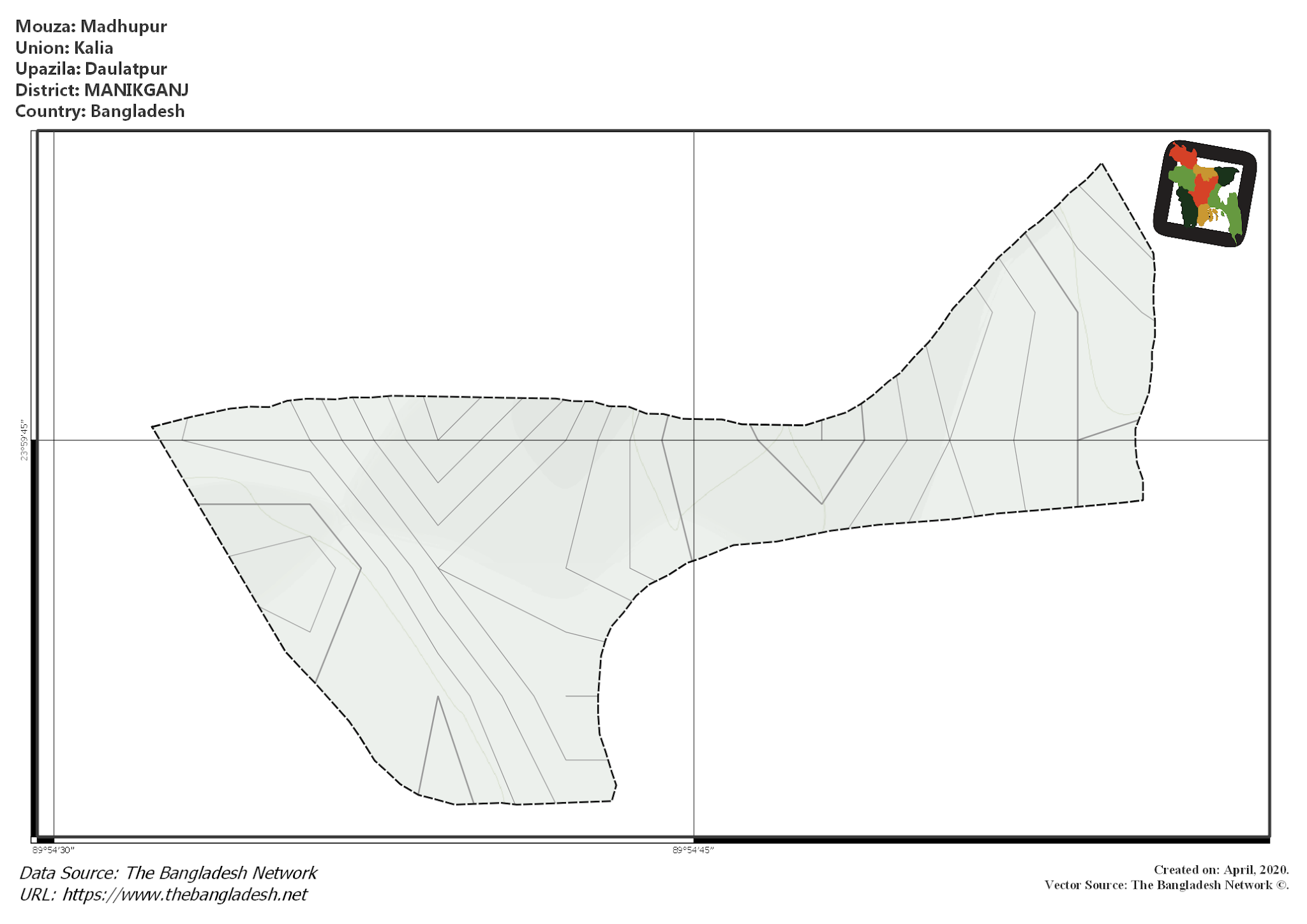 Map of Madhupur Mouza of Daulatpur Upazila, MANIKGANJ, Bangladesh.
