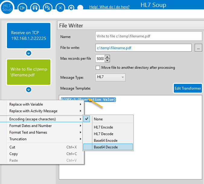 HL7 Interfacing Writing Base64 encoded HL7 data to a Binary file