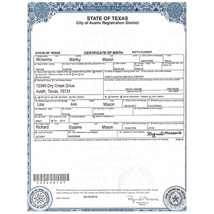 Texas Austin County Birth Certificate |Get Vital Record Birth Certificate | Virtual Birth ...