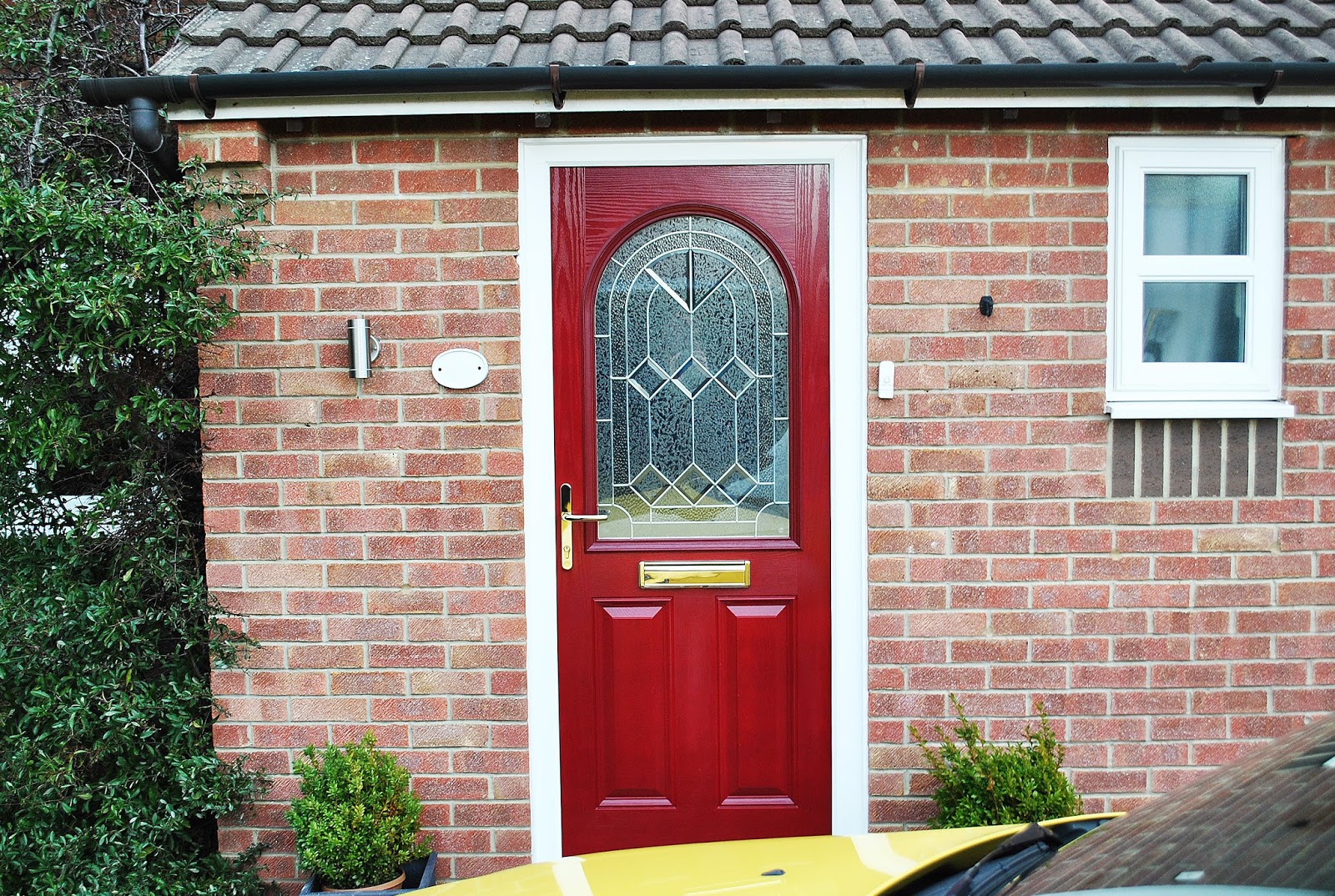 A Bold Statement - Red Composite front Door, With Arched Glass Panel ... A Bold Statement - Red Composite front Door, With Arched Glass Panel ...