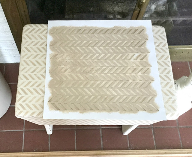 Upcycling A Stool With Paint And A Herringbone Stencil #herringbone #dixiebellepaint #stencil #upcycle