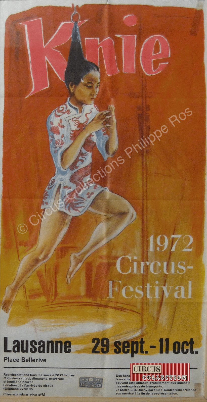 affiche du Cirque Knie 1972  chinoise pendue par les cheveux 