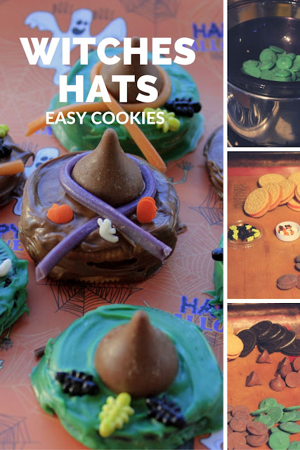 Fill the Cookie Jar with Easy Witches Cookies made with oreo cookies and hershey kisses.