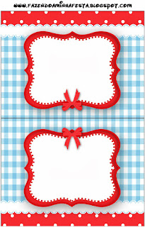 Cuadros Celestes, Rojo y Lunares Blancos: Etiquetas para Candy Bar para Imprimir Gratis.