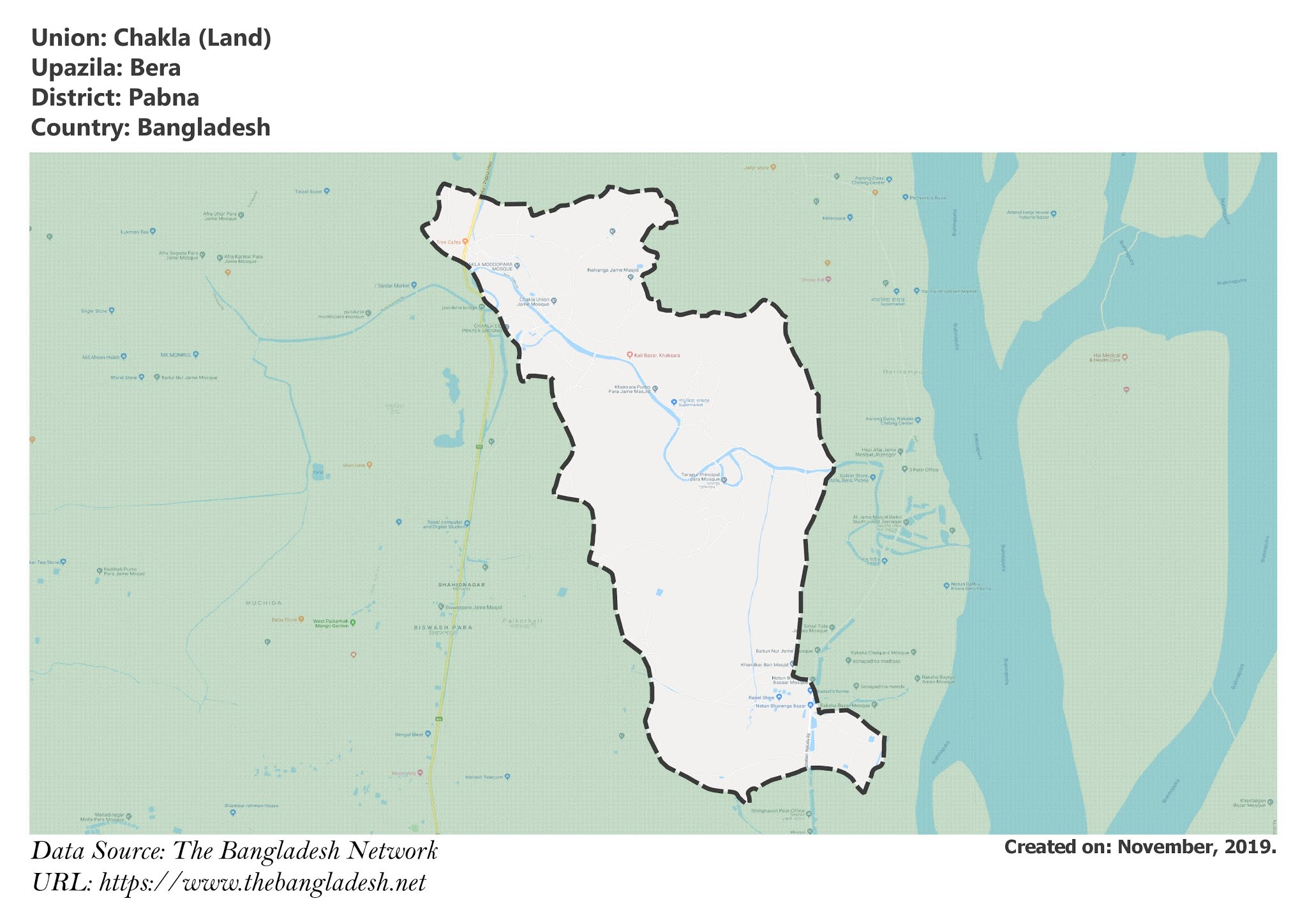 Map of Chakla of Pabna, Bangladesh.