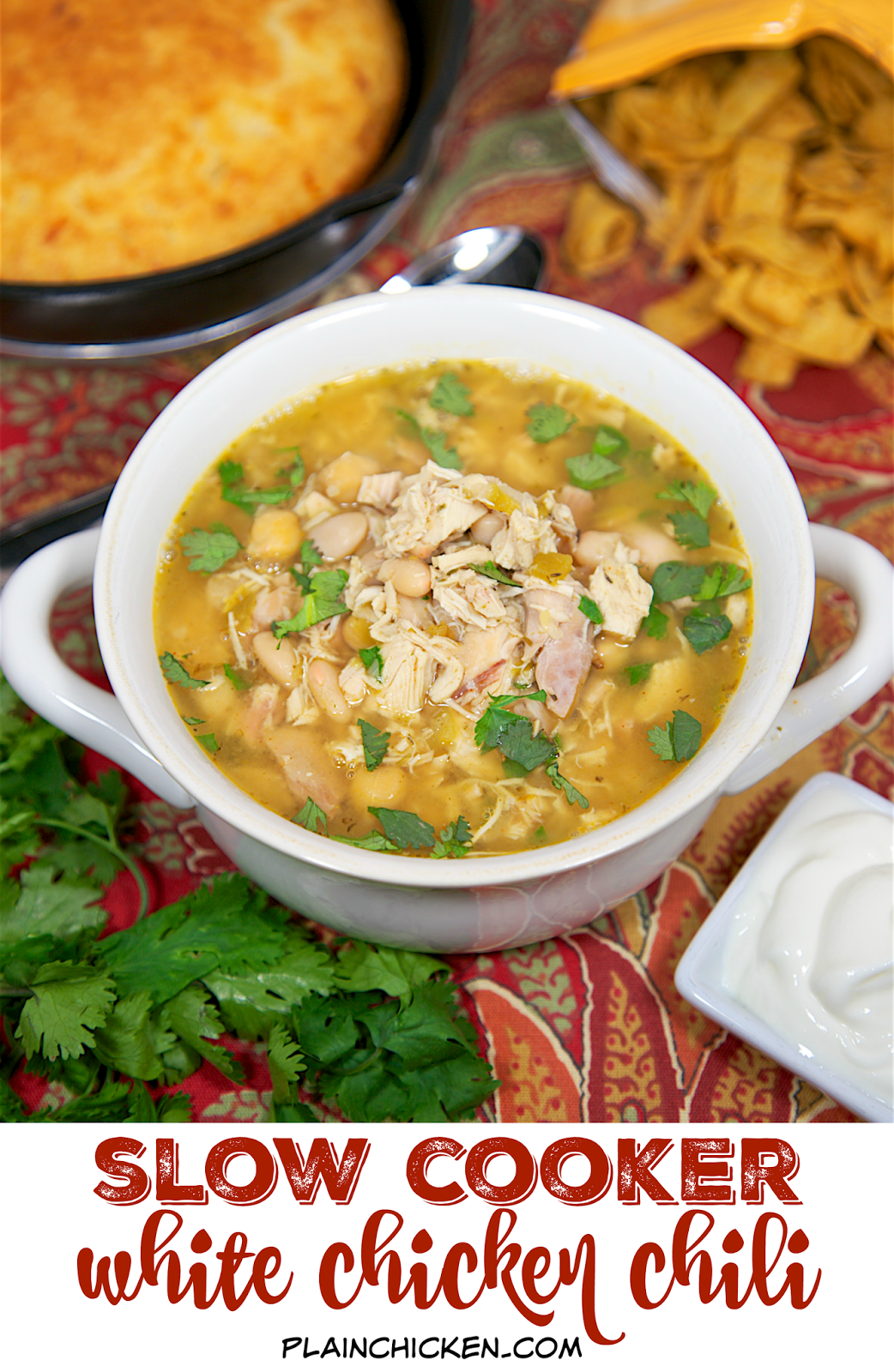 {Slow Cooker} White Chicken Chili Plain Chicken