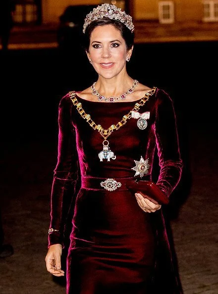 Crown Prince Frederik, Prince Joachim, Princess Marie and Princess Benedikte. Crown Princess Mary wore Birgit Hallstein gown