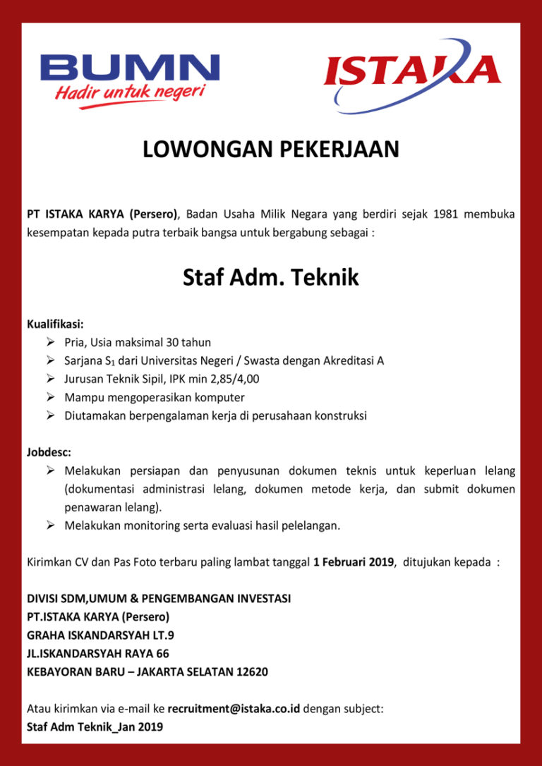 Lowongan Kerja BUMN PT. Istaka Karya (Persero) Terbaru 2019