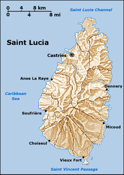 Peta pembagian wilayah administratif Saint Lucia