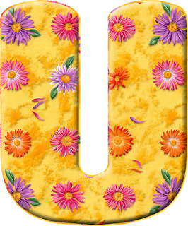 Abecedario Amarillo con Flores de Colores. Yellow Alphabet with Colored Flowers Inside. 