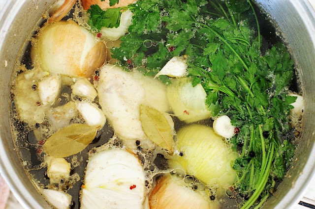Ingredients Simmering for Homemade Chicken Broth Image