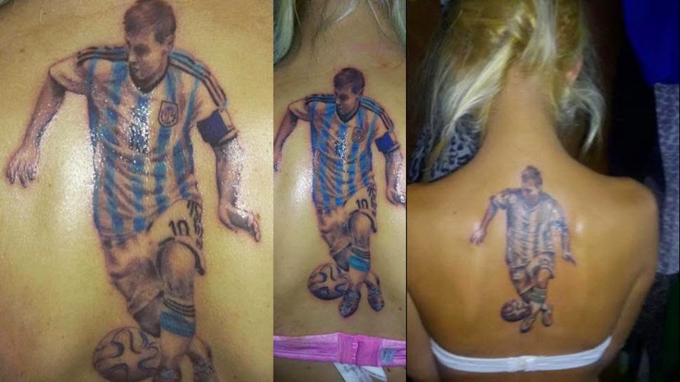 Tatuaje de Leo Messi en la espalda de Dalma Rolón