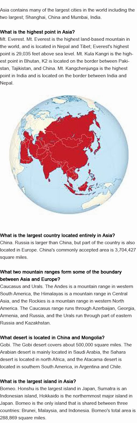 Fun facts about Asia for kids