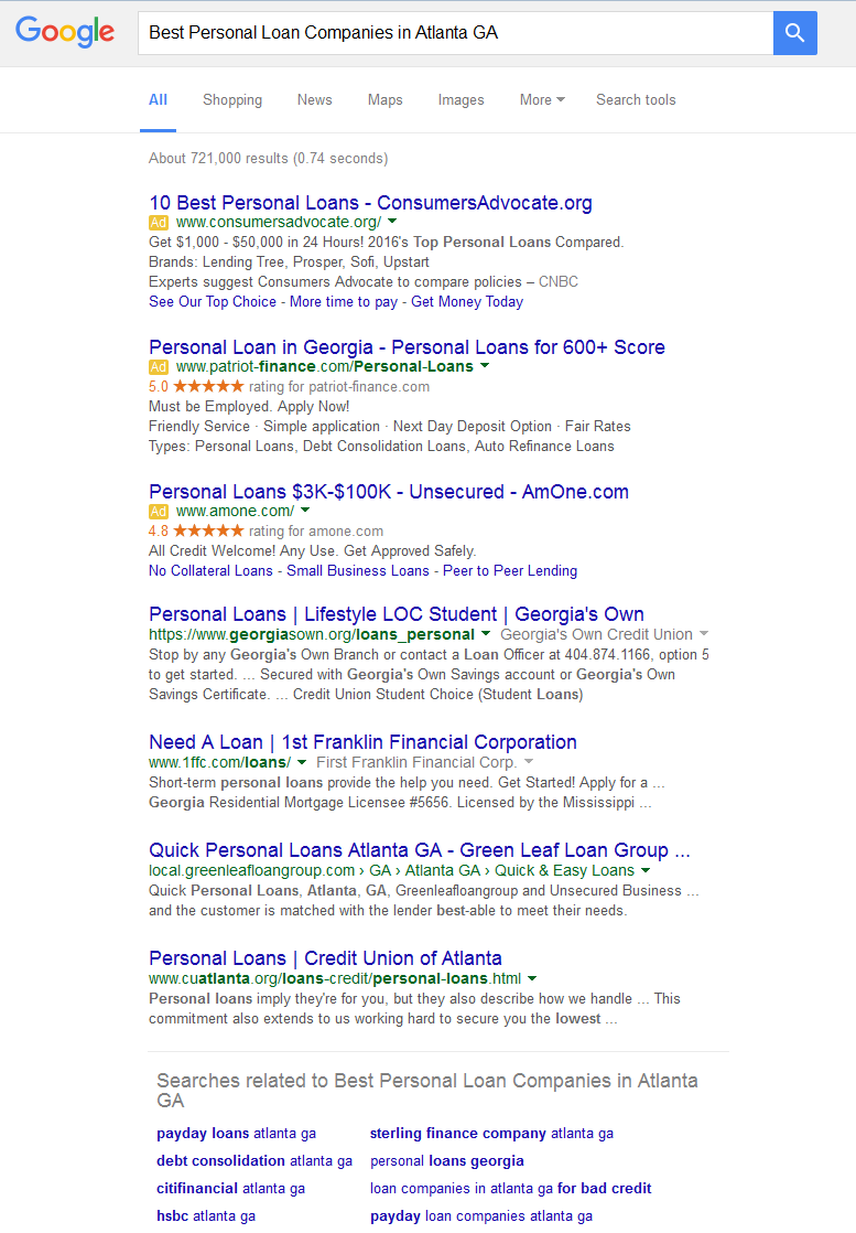 Best Personal Loan Companies in Atlanta GA - in google