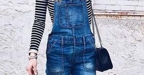 Street style | Denim overall over striped top with Converse | Just a ...