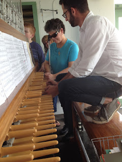 Laurel and Patrick at Carillon keyboard.