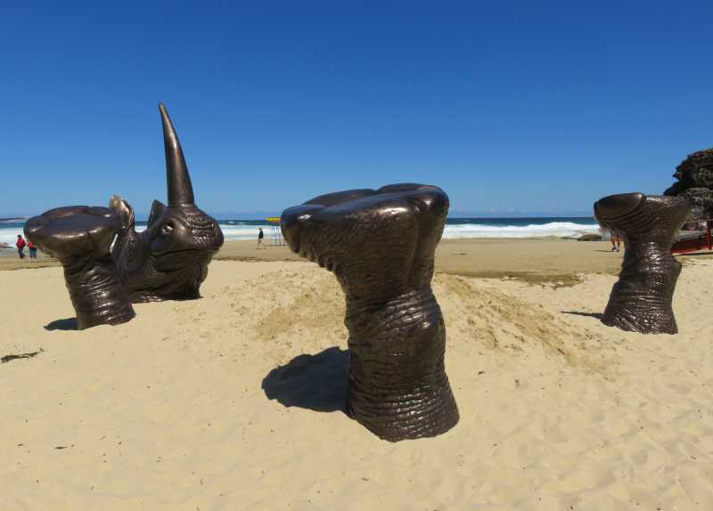 Buried Rhino Sculpture by the Sea