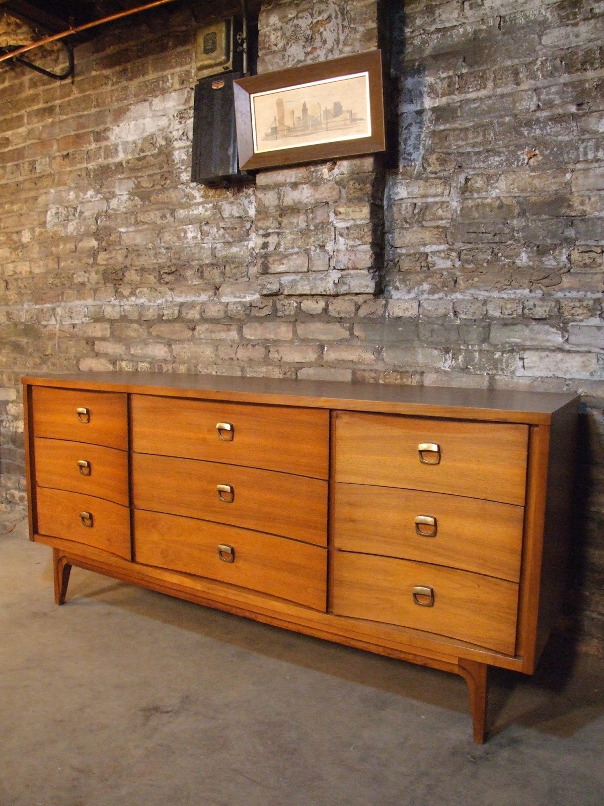 Mid Century Chicago Johnson Carper Lowboy Dresser w/ Mirror