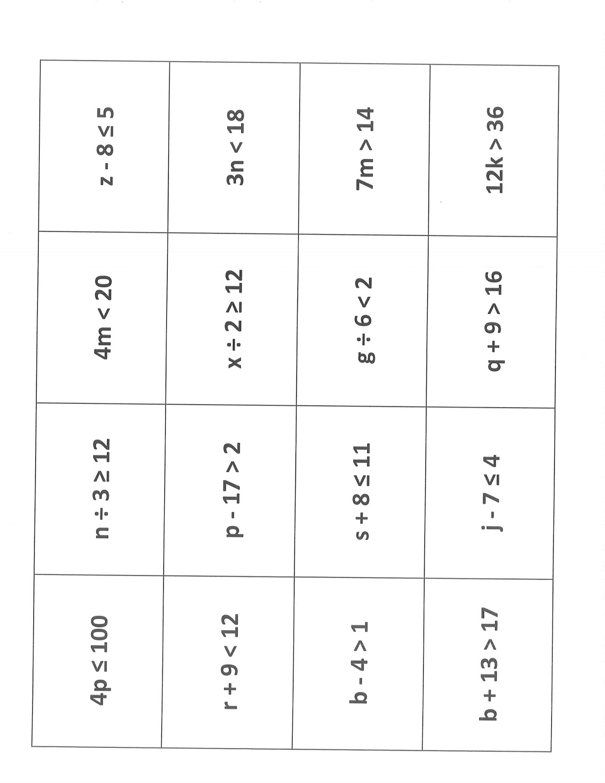 Mrs. White's 6th Grade Math Blog: SOLVING INEQUALITIES MATCHING ACTIVITY