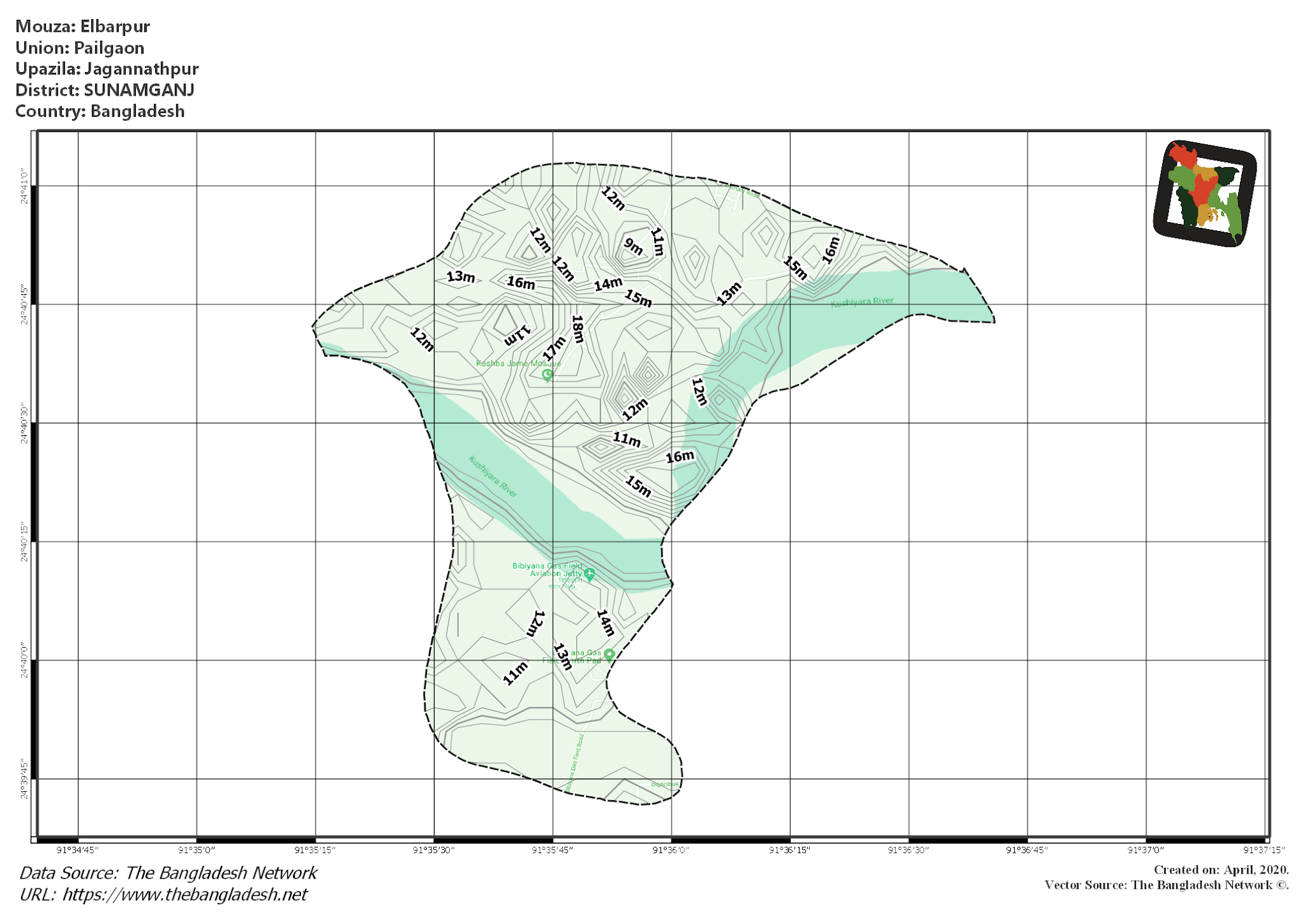 Map of Elbarpur Mouza of Jagannathpur Upazila, SUNAMGANJ, Bangladesh.