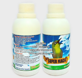 Super Magic adalah minuman suplemen burung pleci yang cocok digunakan untuk lomba dan harian. Selain untuk Pleci juga ada yang  mencoba diberikan untuk Kenari, Kolibri dan Murai selama seminggu dan hasilnya positif burung menjadi lebih rajin dari biasanya.