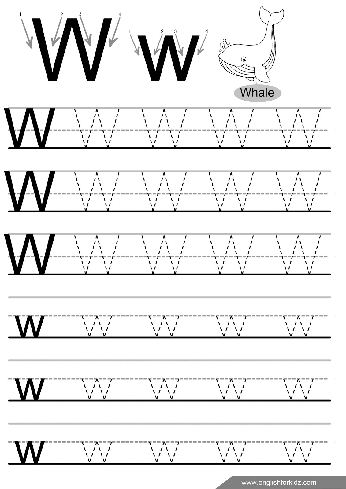 Letter Tracing Worksheets (Letters U - Z)