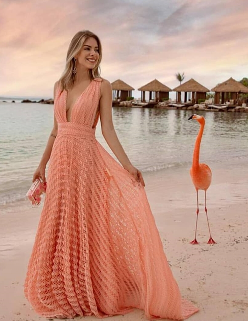 vestido longo coral