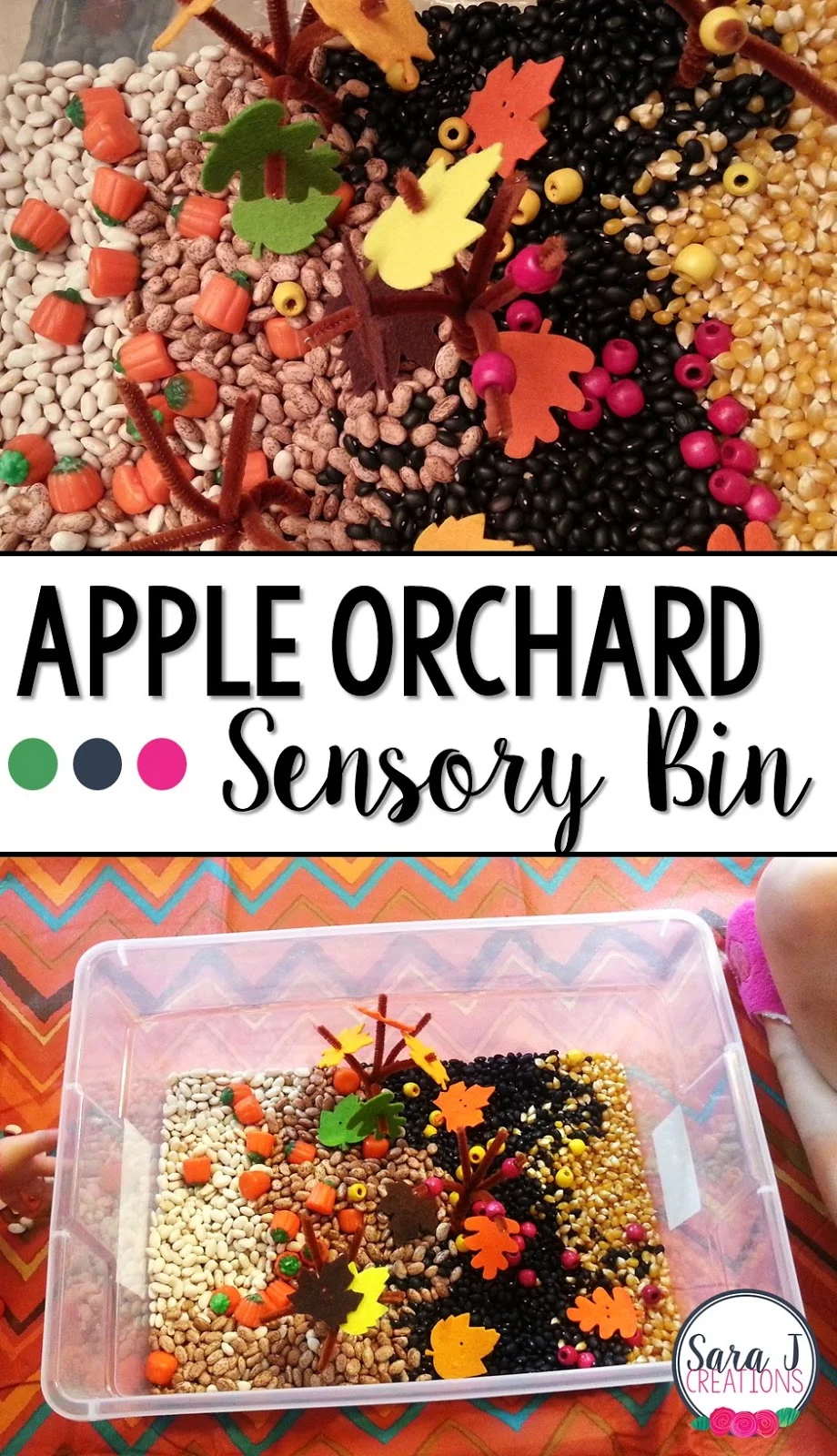 A fun fall sensory bin idea that is great fine motor practice for toddlers and preschool aged kids.