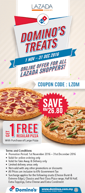 Domino's Pizza Coupon Code Free Regular Pizza with Purchase of Large Pizza