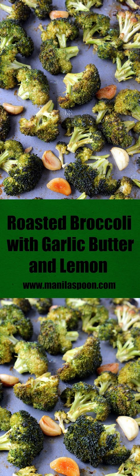 Garlicky, buttery, lemony and so tasty are these roasted broccoli florets! Quick and easy to make, low-carb and naturally gluten-free! | manilaspoon.com