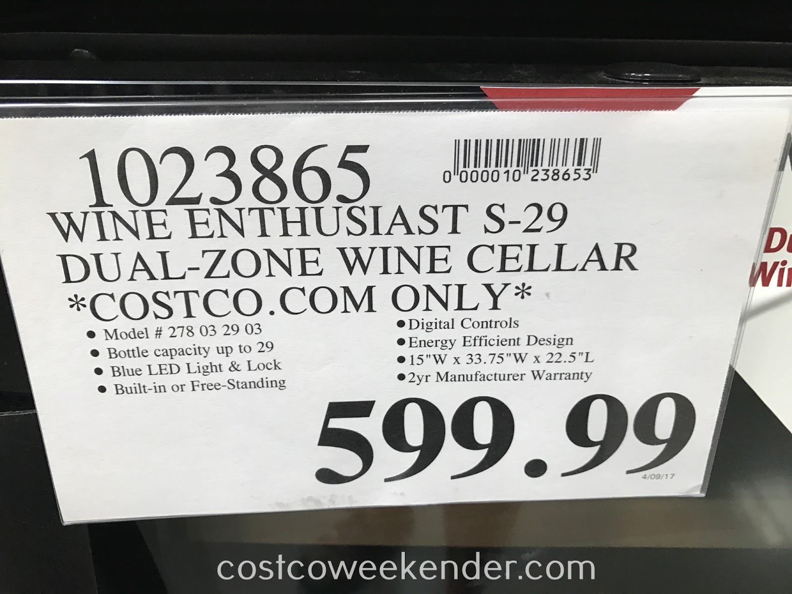 Wine Enthusiast S29 DualZone Wine Cellar Costco Weekender