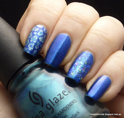 China Glaze Blue Years Eve with Stamping and Enchanted Polish Blue Freeze accent